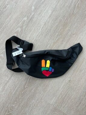 Old Navy Black Fanny Pack with Rainbow Peace Sign